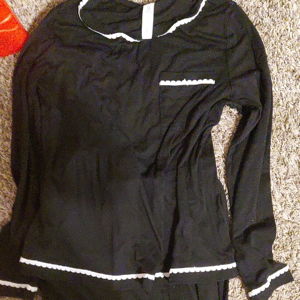 Women's Black Pajama Set with White Trim